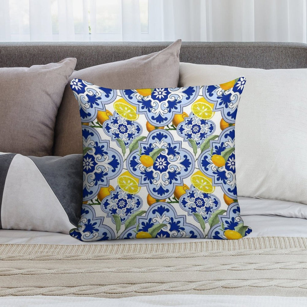 Summer,citrus,lemon Fruit Mosaic,Sicilian Style,tiles, Pattern Soft Washable Throw Pillow
