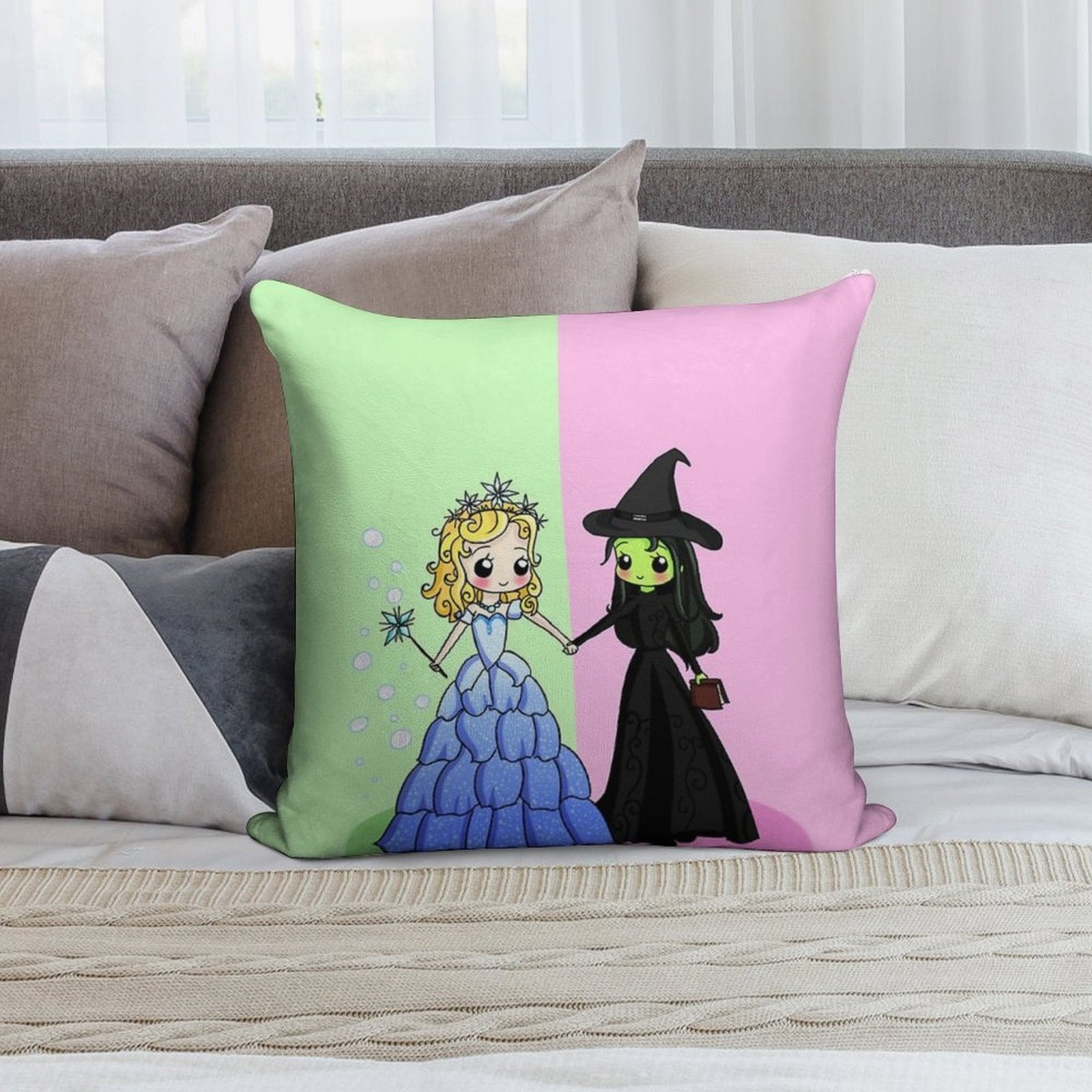 Elphaba & Glinda Soft Washable Throw Pillow