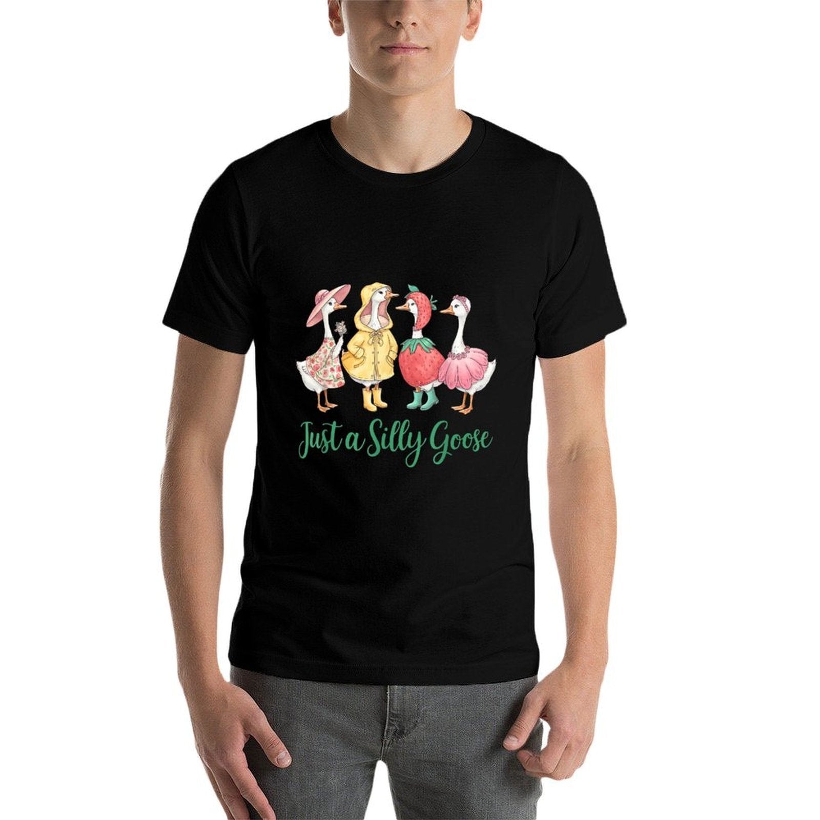 Just A Silly Goose Funny Goose Pun Humor for Animal Lovers  Stretchy T-Shirt