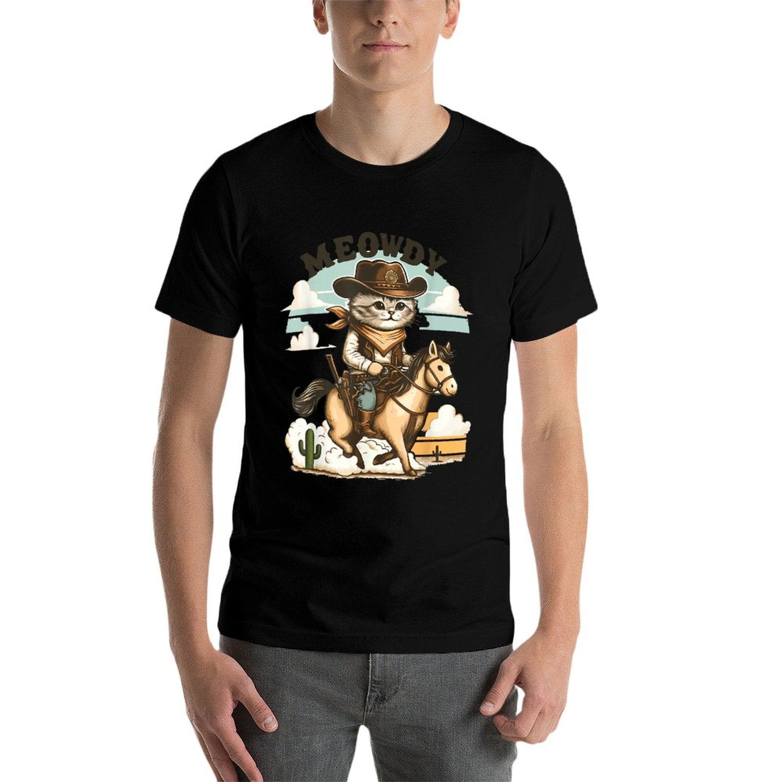Meowdy Partner Cat Cowboy Horse Howdy Funny Country Western  Tagless Design T-Shirt