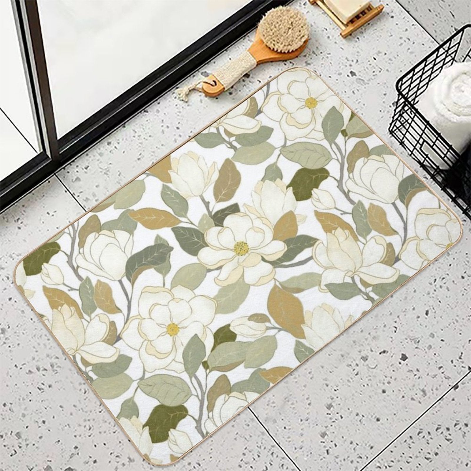 White Magnolia Flowers  Eco-Friendly Bath Mat