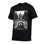 Scared Raccoon Selfie With Sasquatch Bigfoot , Funny Raccoon  Graphic-printed T-Shirt