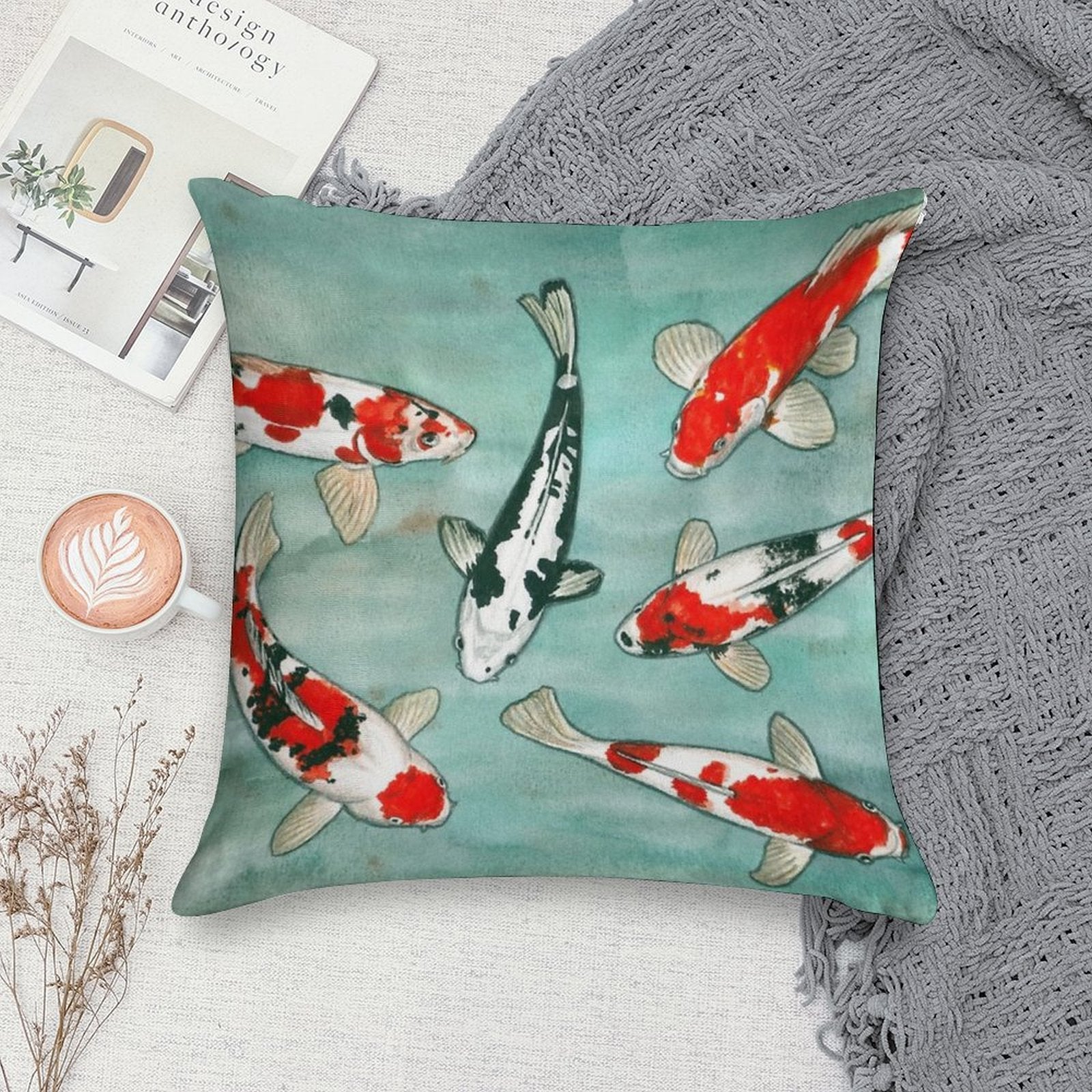 Le Ballet Des Carpes Koi Soft Home Decor Throw Pillow
