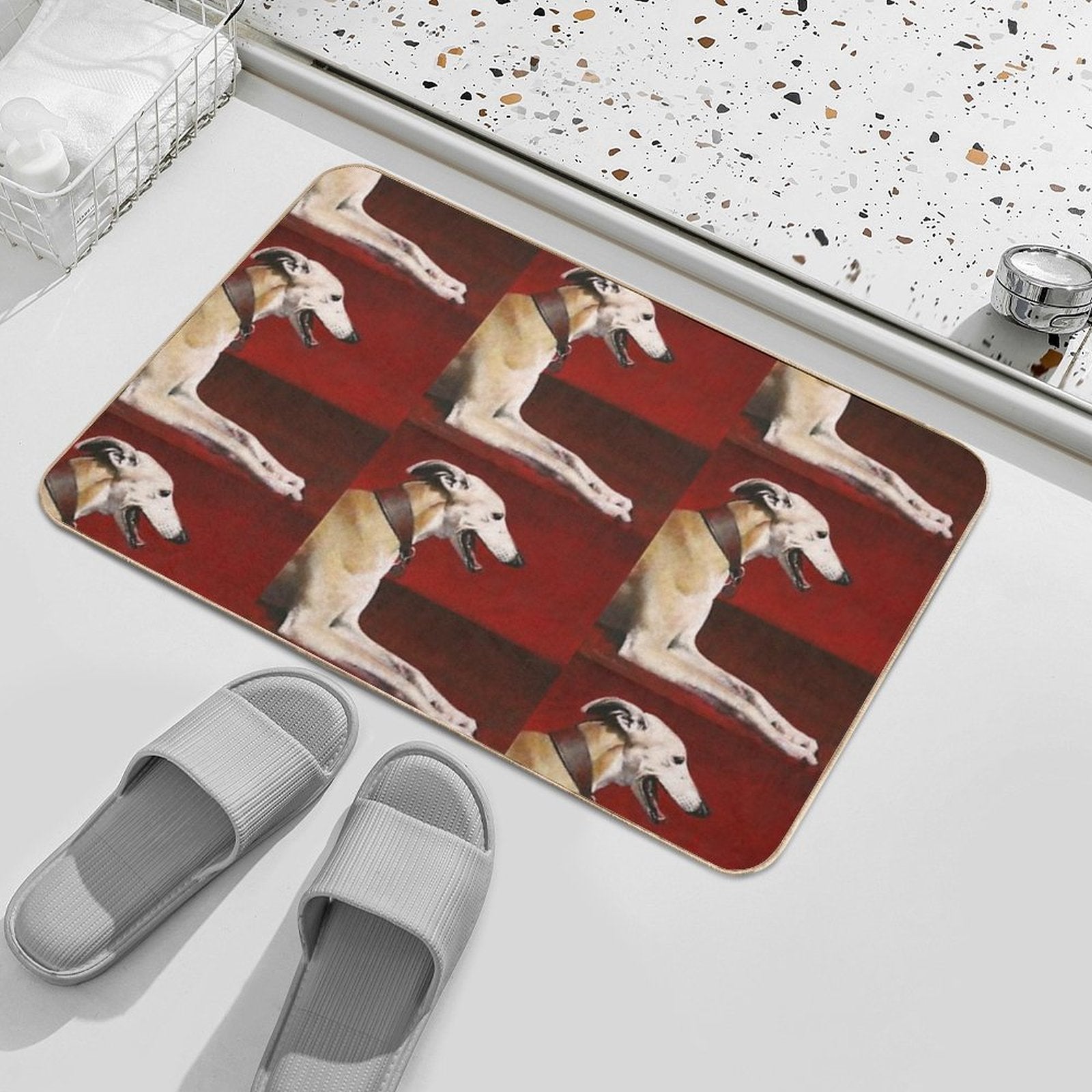 Whippet On Red  Eco-Friendly Bath Mat