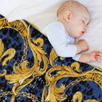 Golden Lion And Damask Ornament. Eco-conscious Throw Blanket