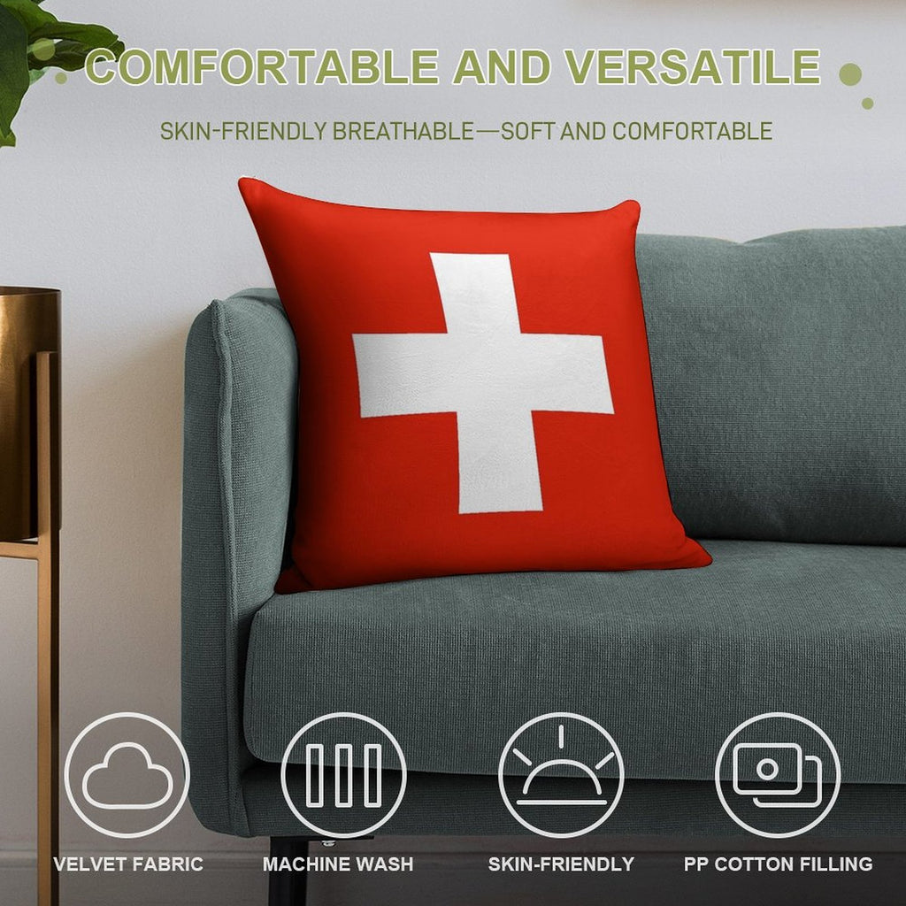 Flag of Switzerland Soft Anti-Pilling Throw Pillow