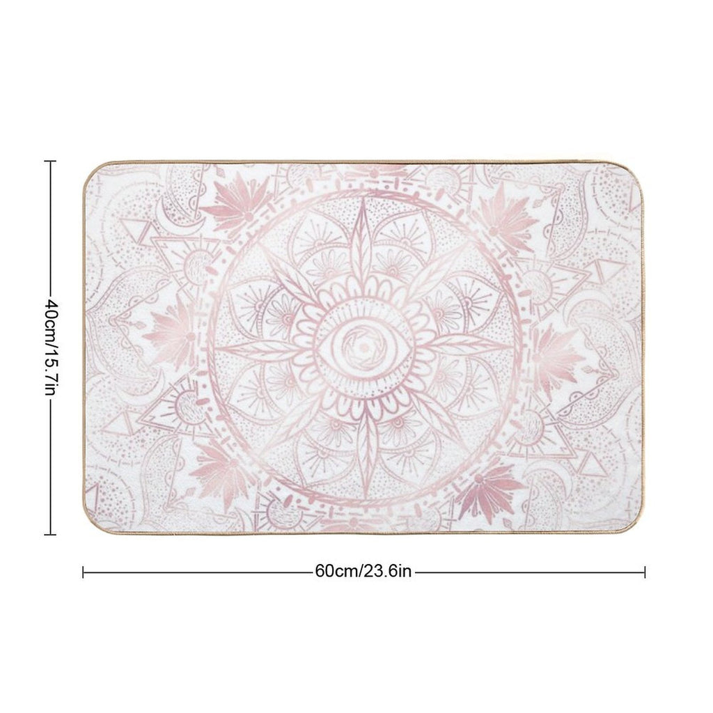 Elegant White Rose Gold Eye Sun Moon Mandala  Non-Slip Bath Mat