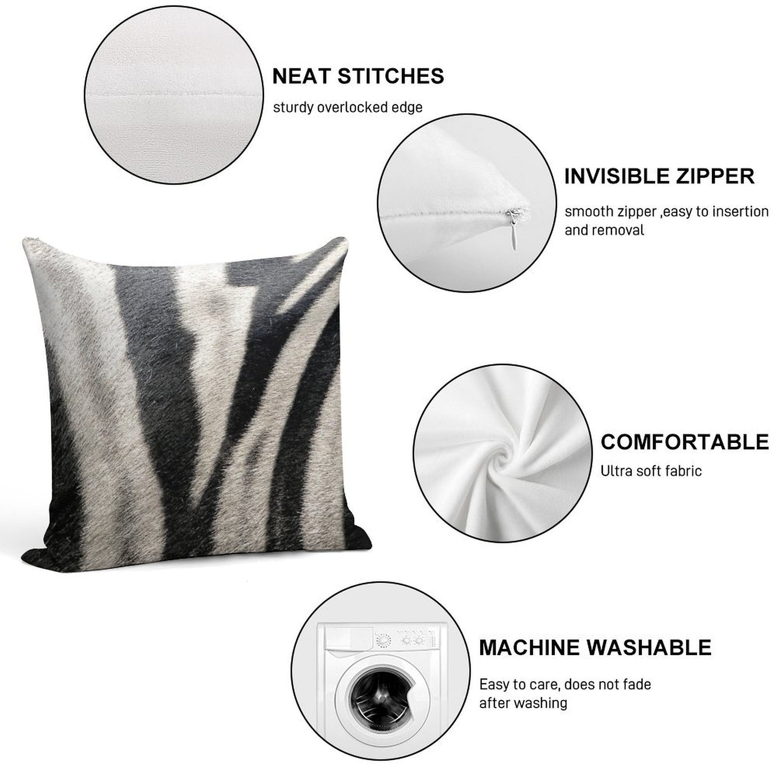 Zebra Stripes Soft Reinforced Edging Throw Pillow