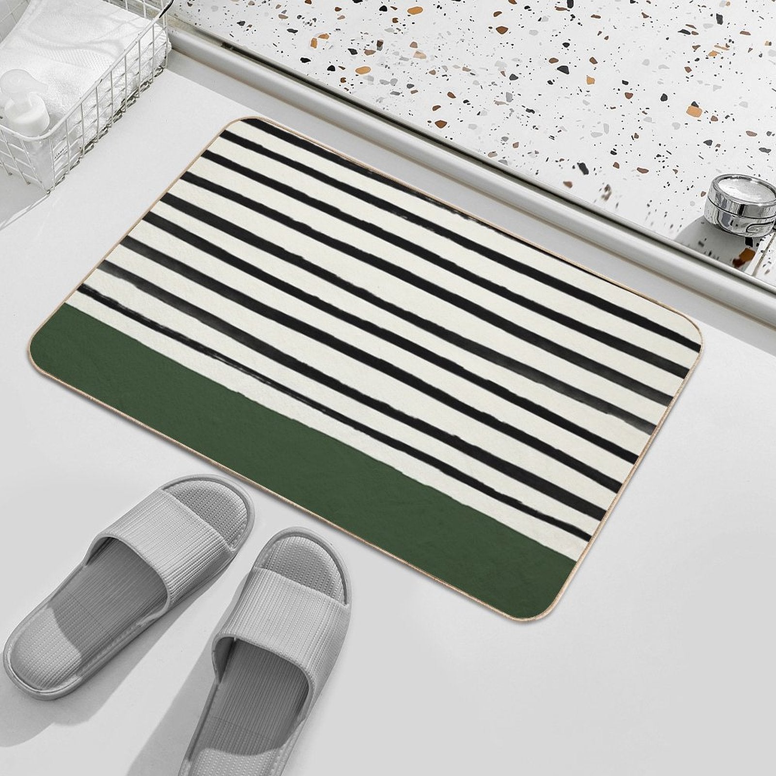 Forest Green X Stripes  Fade-Resistant Bath Mat