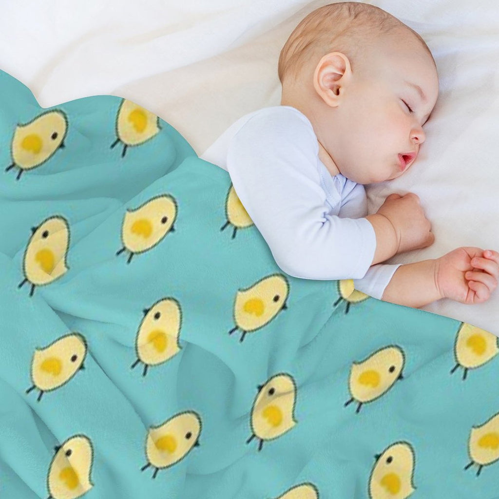 Busy Chicks Pattern - Yellow on Aqua Blue Easy Care Throw Blanket