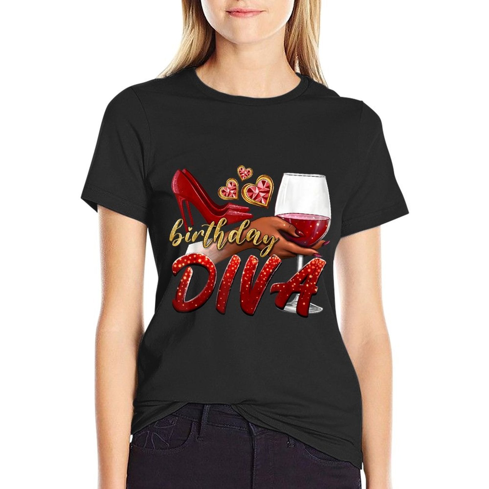 Funny Birthday Diva Happy Birthday Heels Shoes And Champagne  Odor-resistant T-Shirt