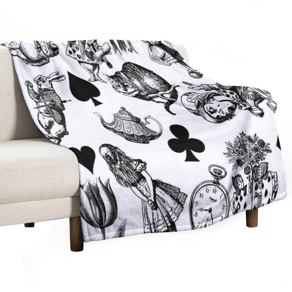 Alice's Adventures in Wonderland White Rabbit Mad Hatter Easy Care Throw Blanket