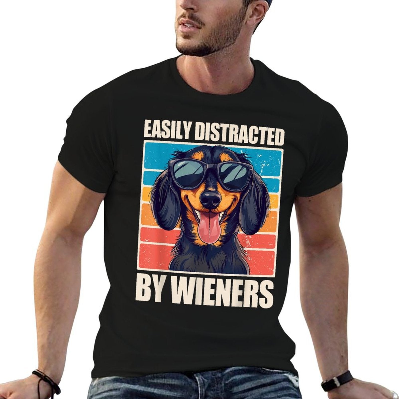Easily Distracted By Wieners Dachshund  Polyester Blend T-Shirt