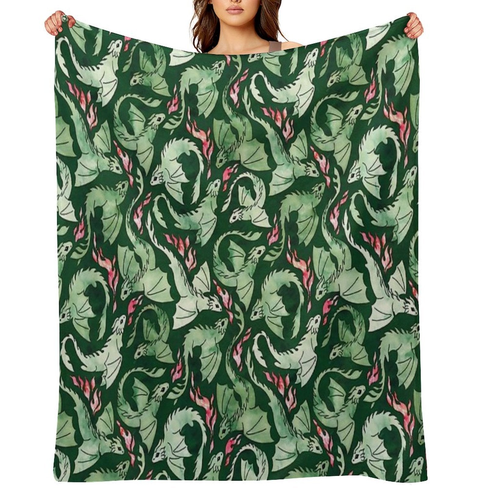 Dragon Fire Dark Green Velvety-soft Throw Blanket