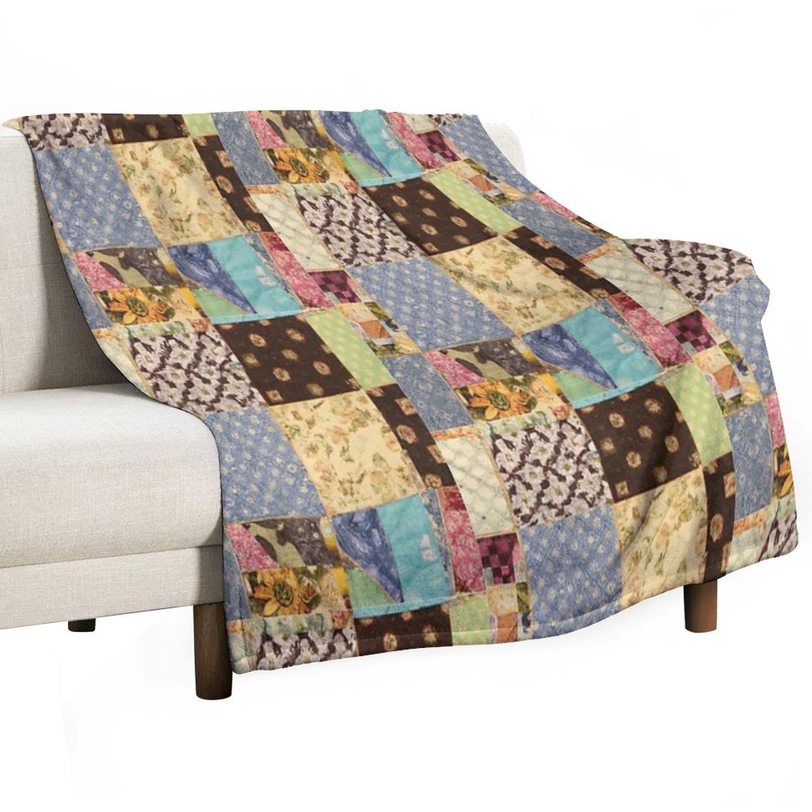 Vintage Home Made Patchwork With Diverse Patterns Sustainable Throw Blanket