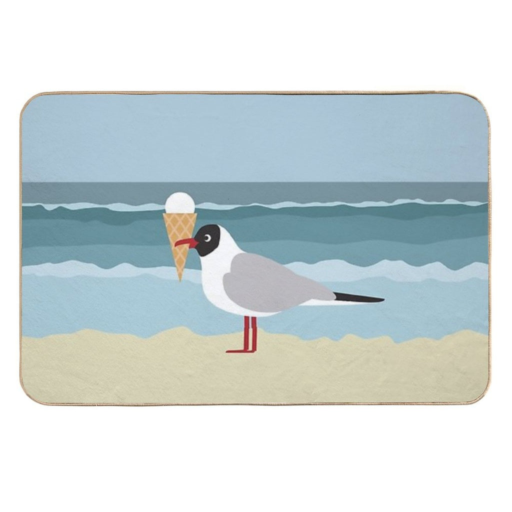 Cute Seagull with Ice Cream by The Sea  Absorbent Bath Mat