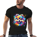 Colorful Pomeranian Splash Art Pom Puppy Dog Lover  Stretchy T-Shirt