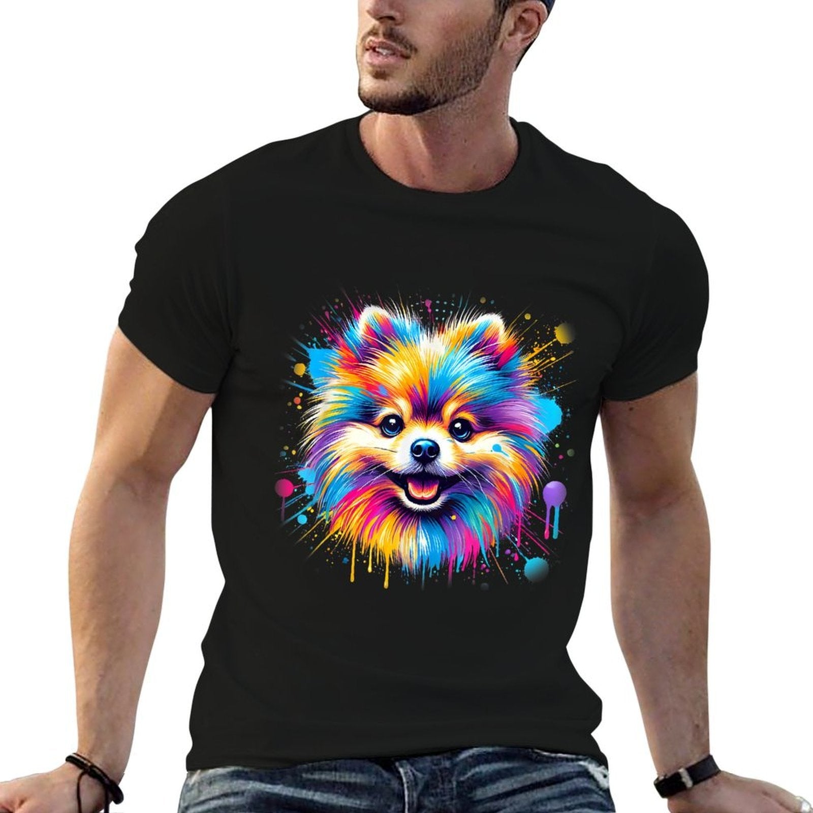 Colorful Pomeranian Splash Art Pom Puppy Dog Lover  Stretchy T-Shirt