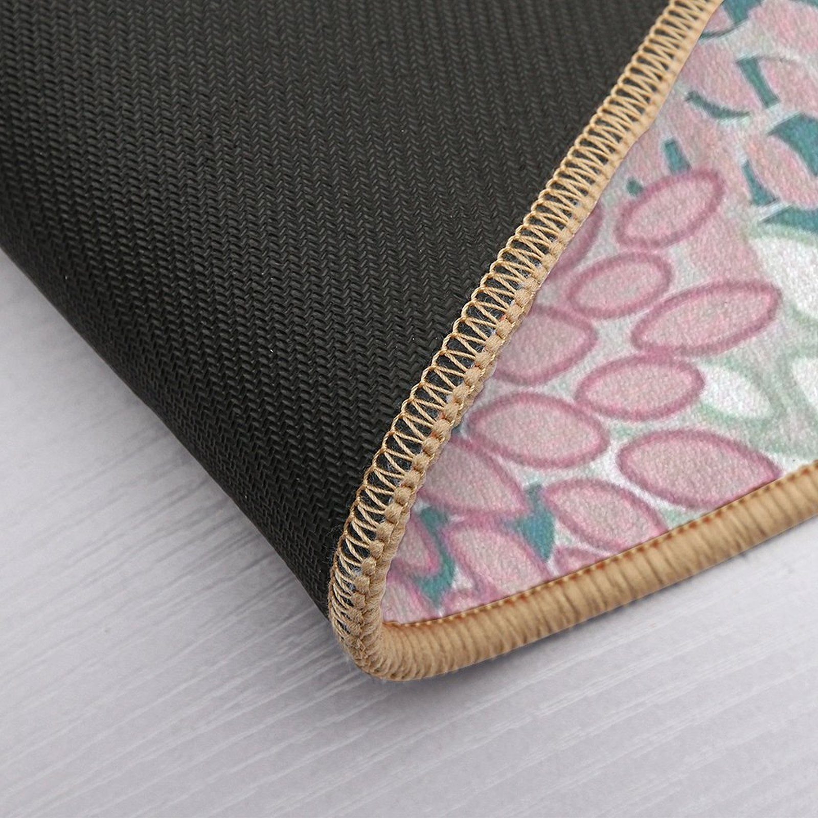 Soft Flower Pattern, Pink, Green, Teal And White  Easy To Clean Bath Mat