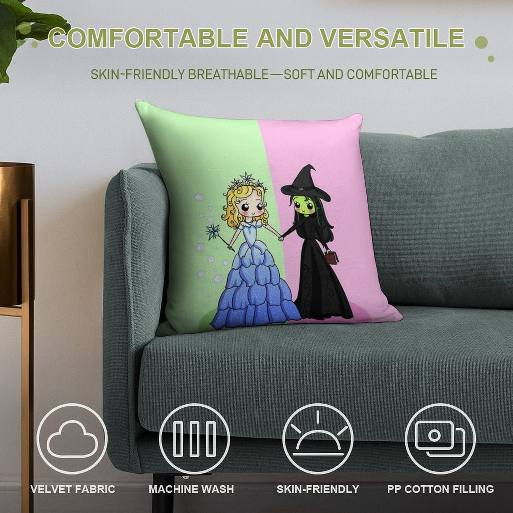 Elphaba & Glinda Soft Washable Throw Pillow