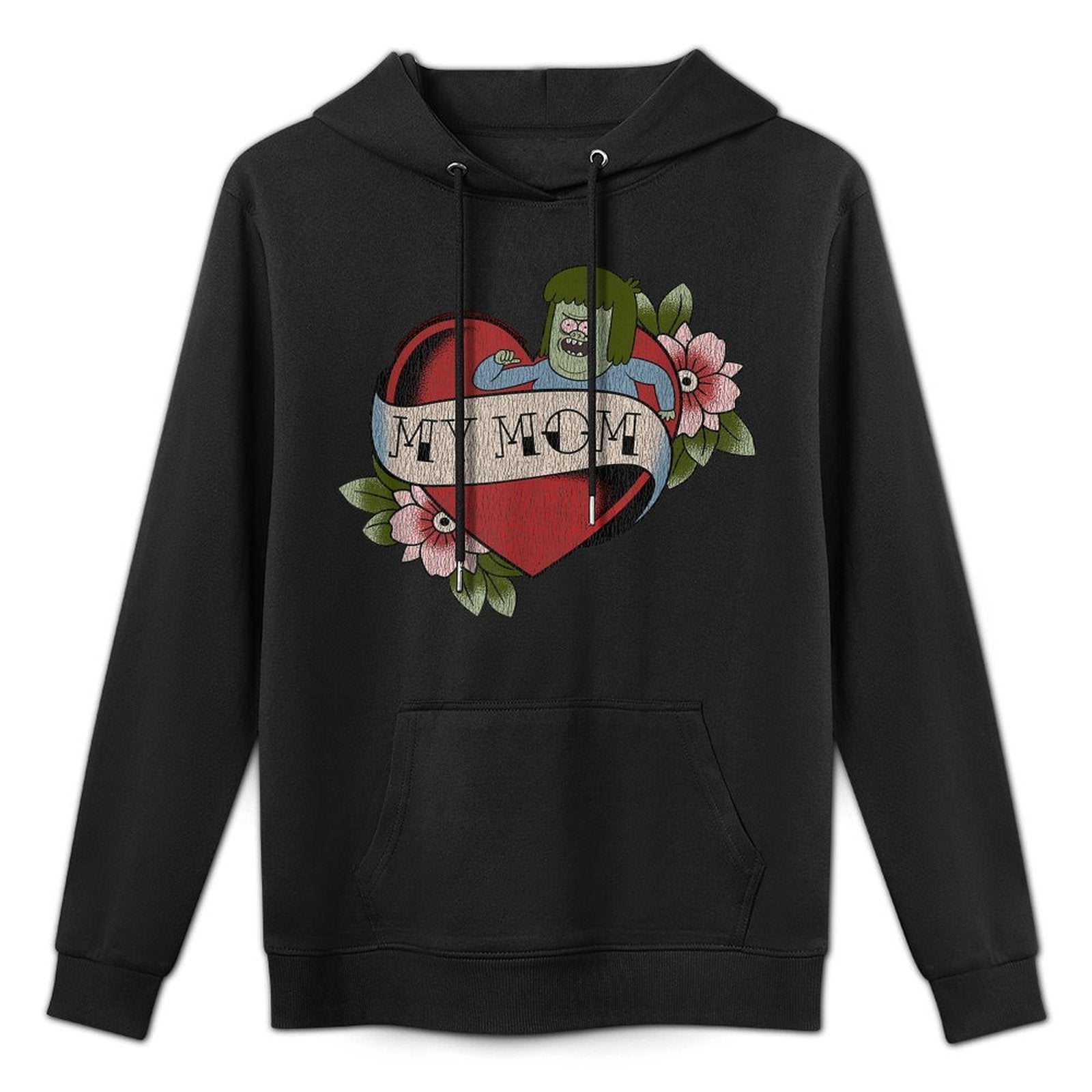 Regular Show Muscle Man My Mom Heart Tattoo Funny Cartoon Cotton-Polyester Blend Hoodie