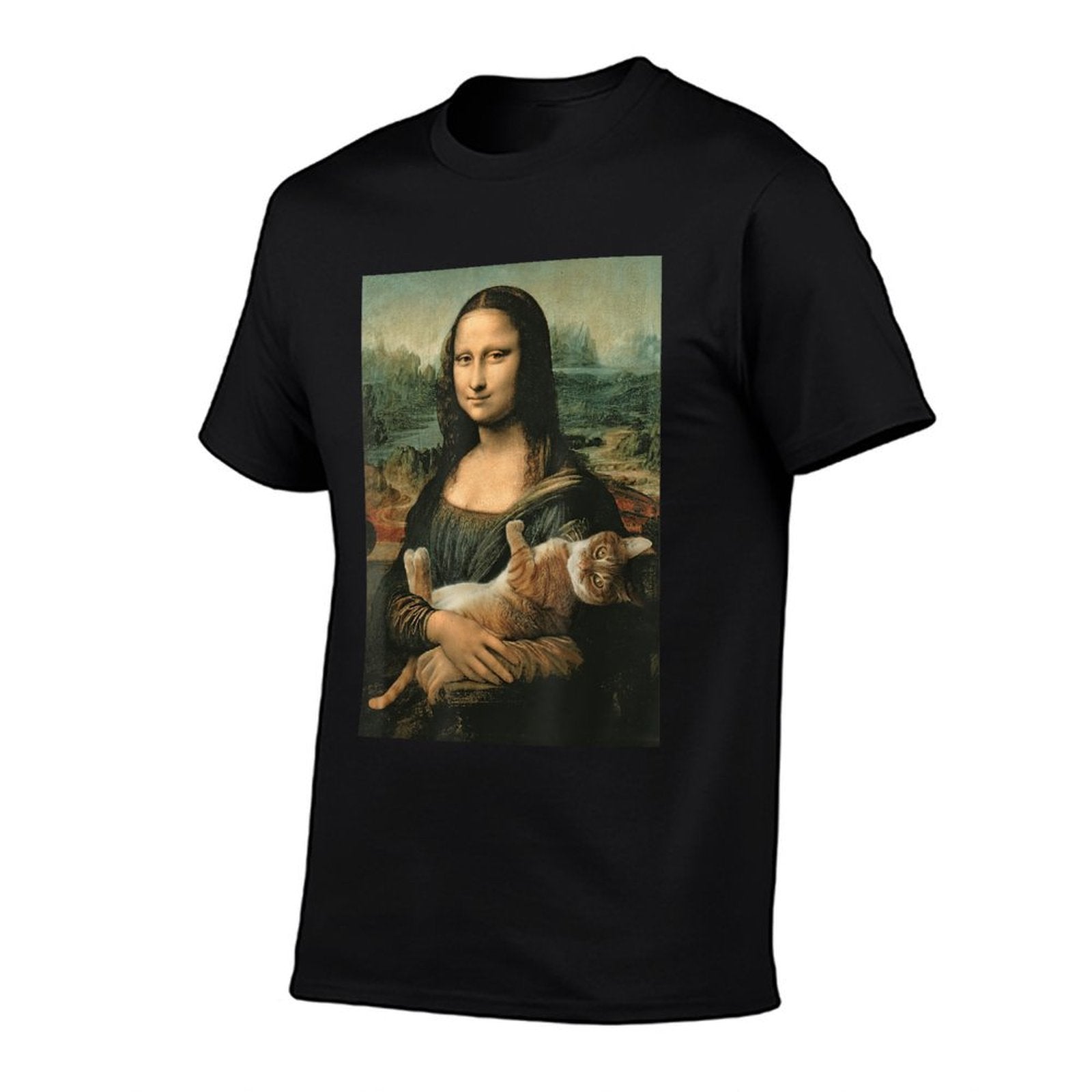 Mona Lisa With Orange Cat Funny Art Painting  Affordable Price T-Shirt