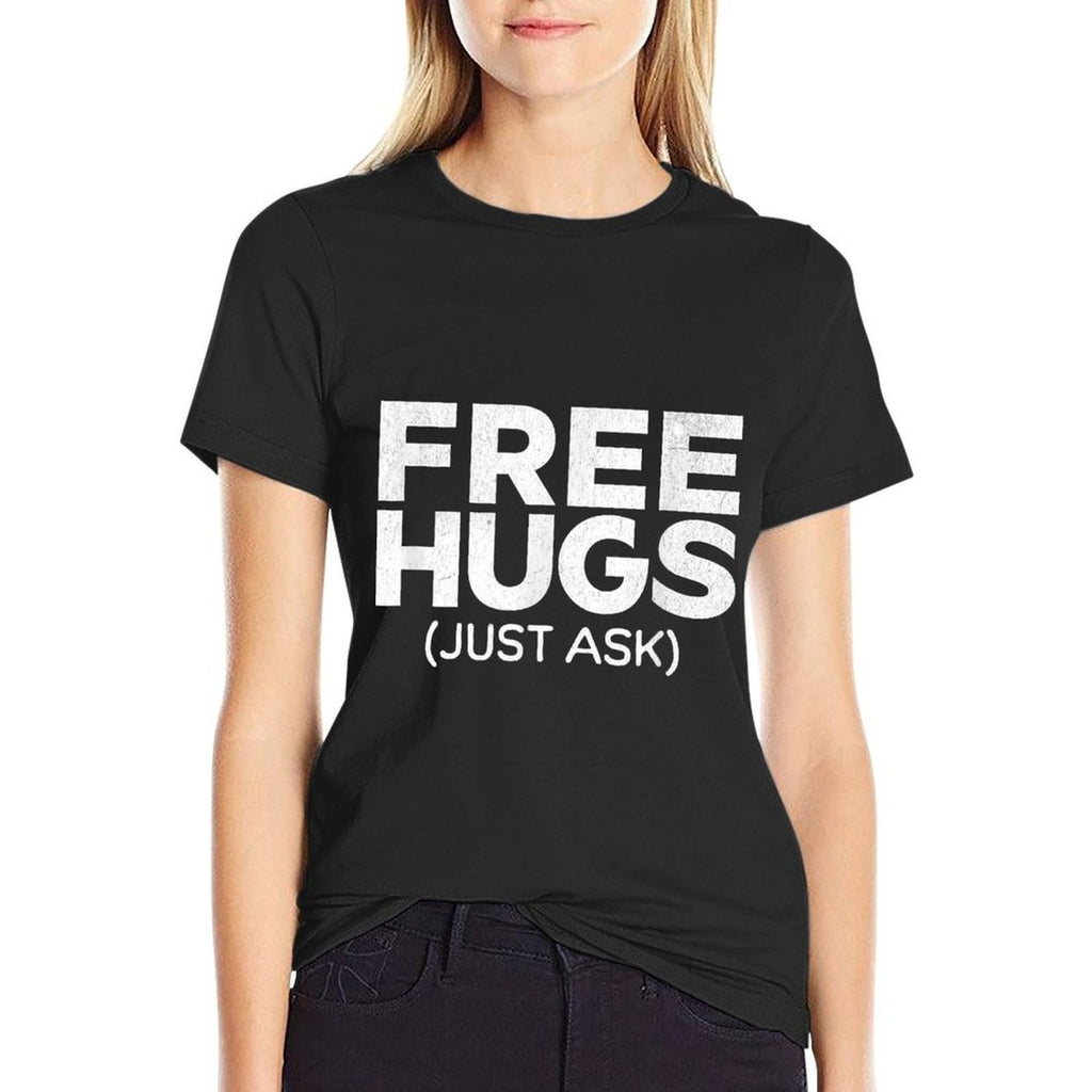 Funny Free Hugs Unisex-Adults Black Cotton Small  Eco-friendly Material T-Shirt