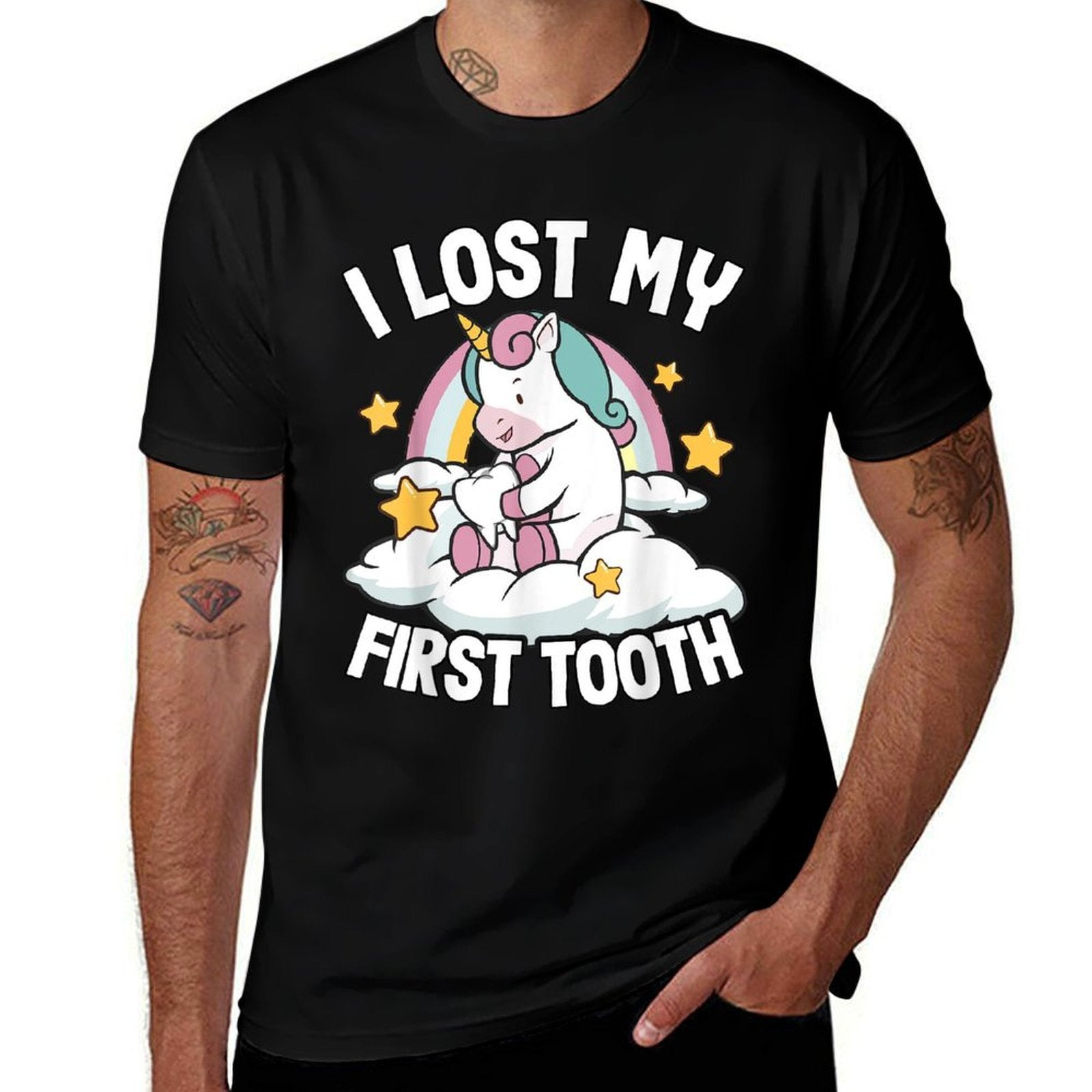 I Lost My First Tooth Girl Tooth Fairyth Out Unicorn  Fade-proof Color T-Shirt