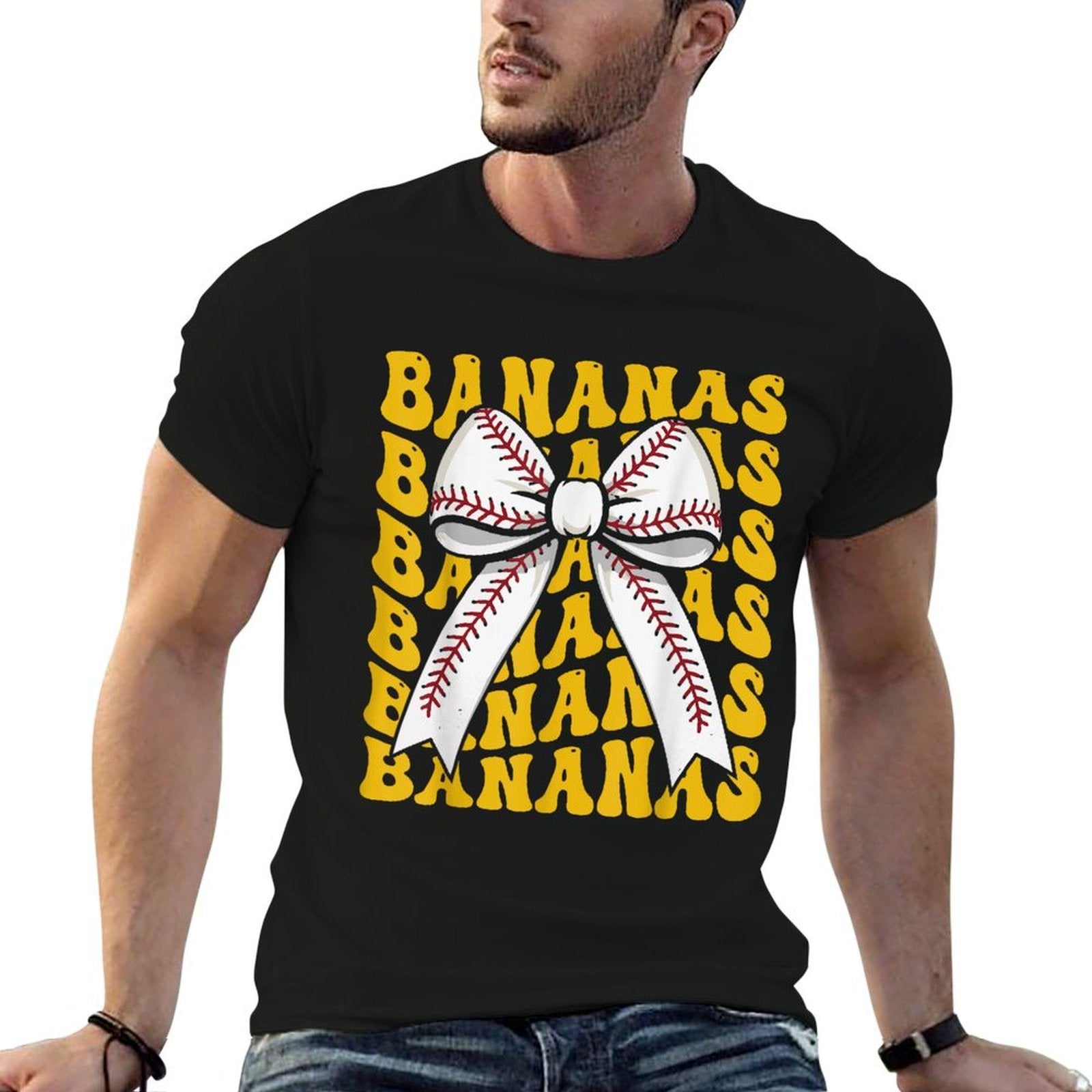 Retro Bananas Last Name Coquette Bow Women Kids Girls  Rolled Sleeves T-Shirt