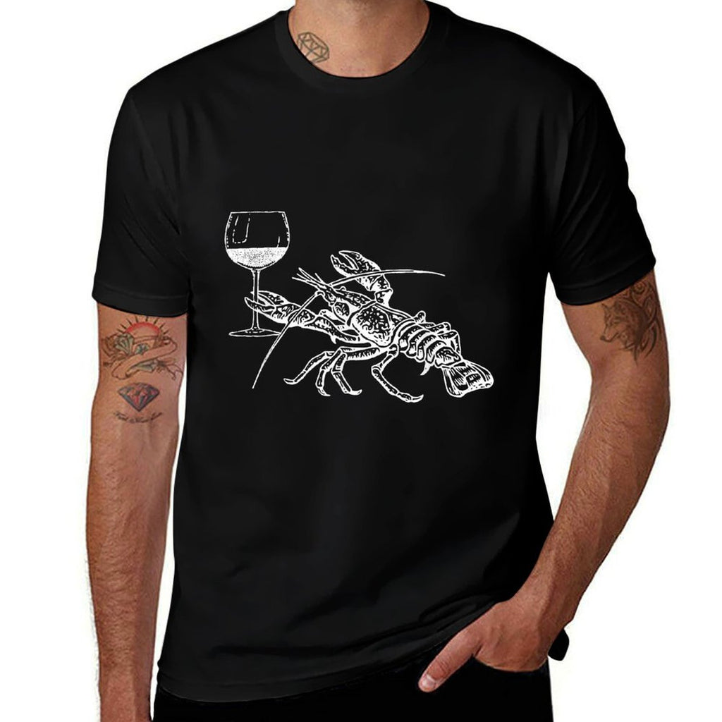 Lobster Wine Drinking Funny Beach Cruise Vacation Gift  High-quality Stitching T-Shirt