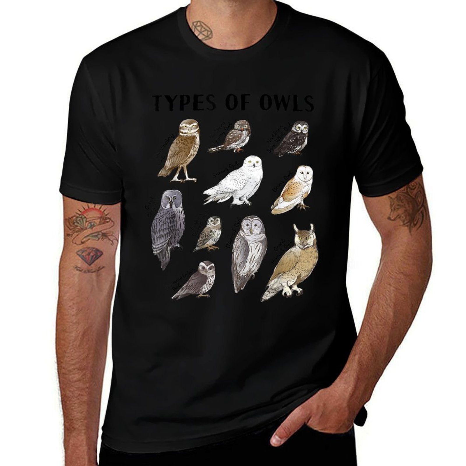 Types of Owls Educational Collection Cute Owl Lover  Stretchy T-Shirt