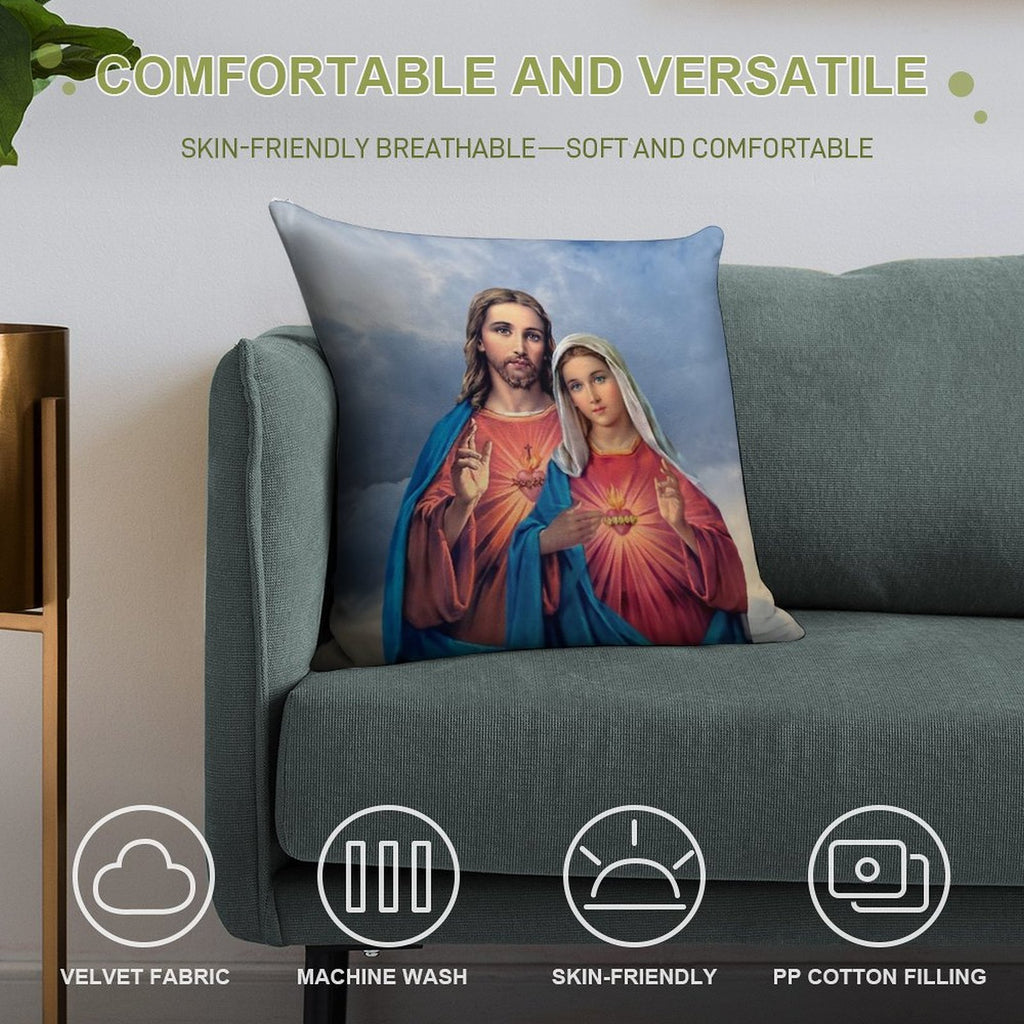 Twin Hearts Very Close Together - I (Jesus And Mary) Sky Background Soft Hidden Zipper Throw Pillow