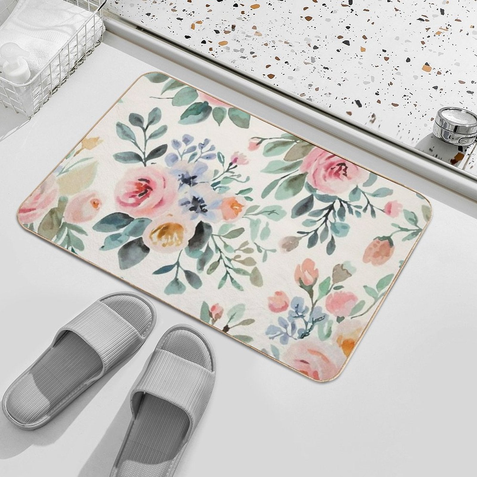 Cheerful Watercolor Buttercup Flowers  High-Traffic Bath Mat
