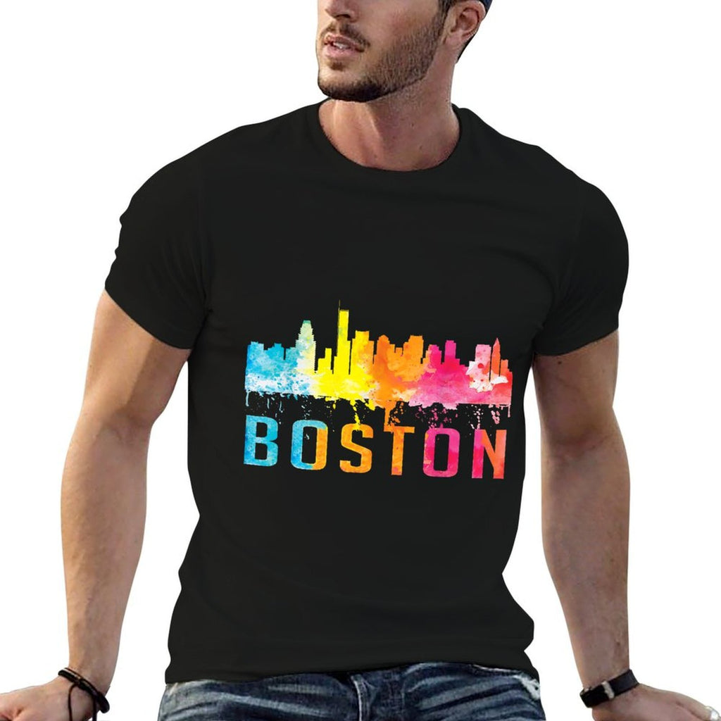 Boston Massachusetts Retro Watercolor Skyline Souvenir  Versatile T-Shirt