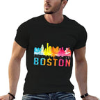 Boston Massachusetts Retro Watercolor Skyline Souvenir  Versatile T-Shirt