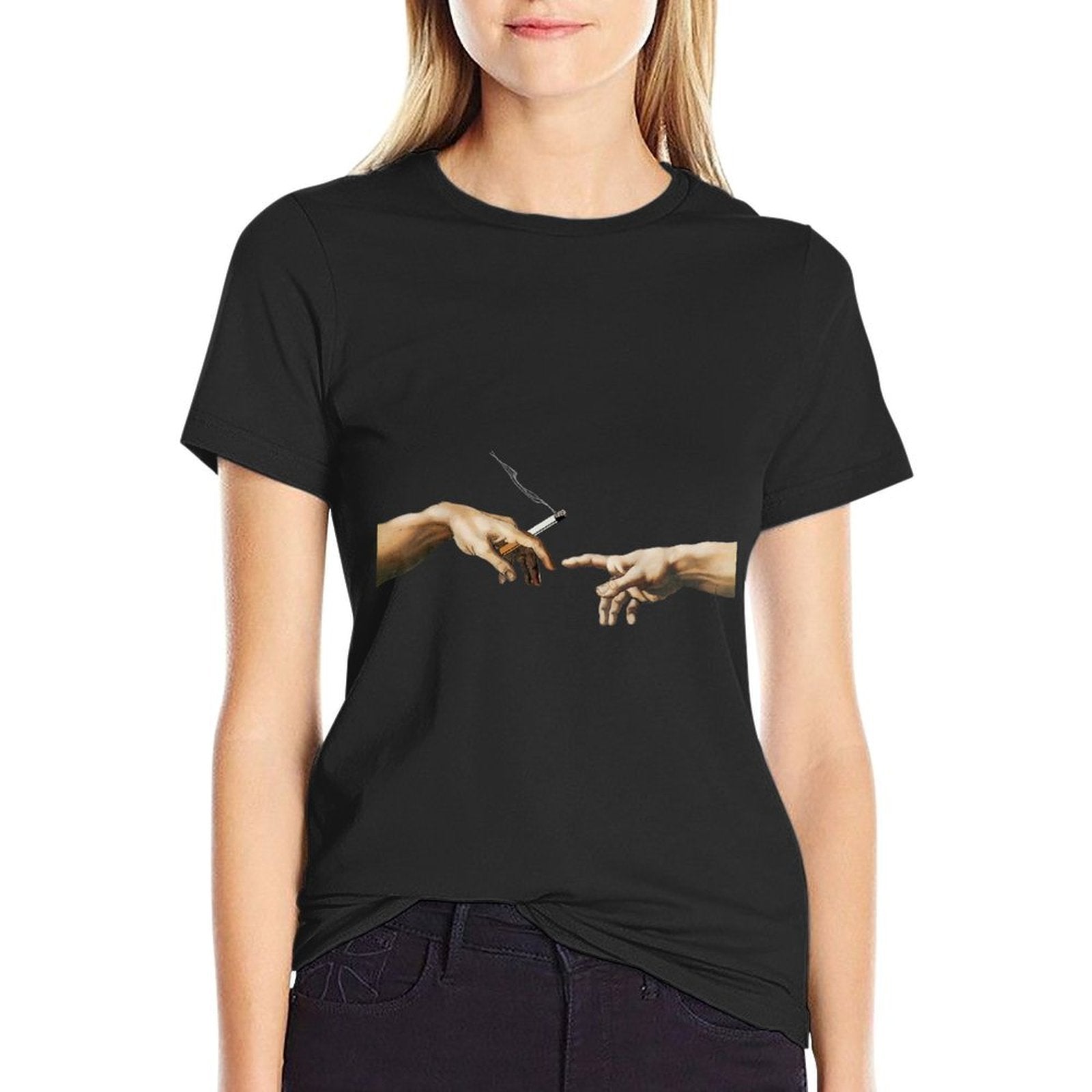 Michelangelo - Creation of Adam Cigarette Smoking Art  Tagless Design T-Shirt