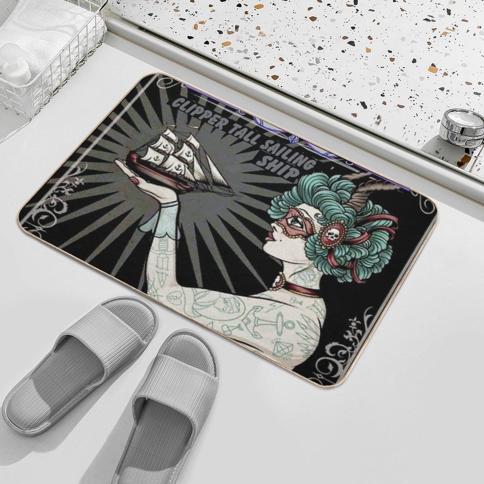 AMAZING TATTOOED LADY  Vintage Colorful Art Advertising  Print  Long-Lasting Bath Mat