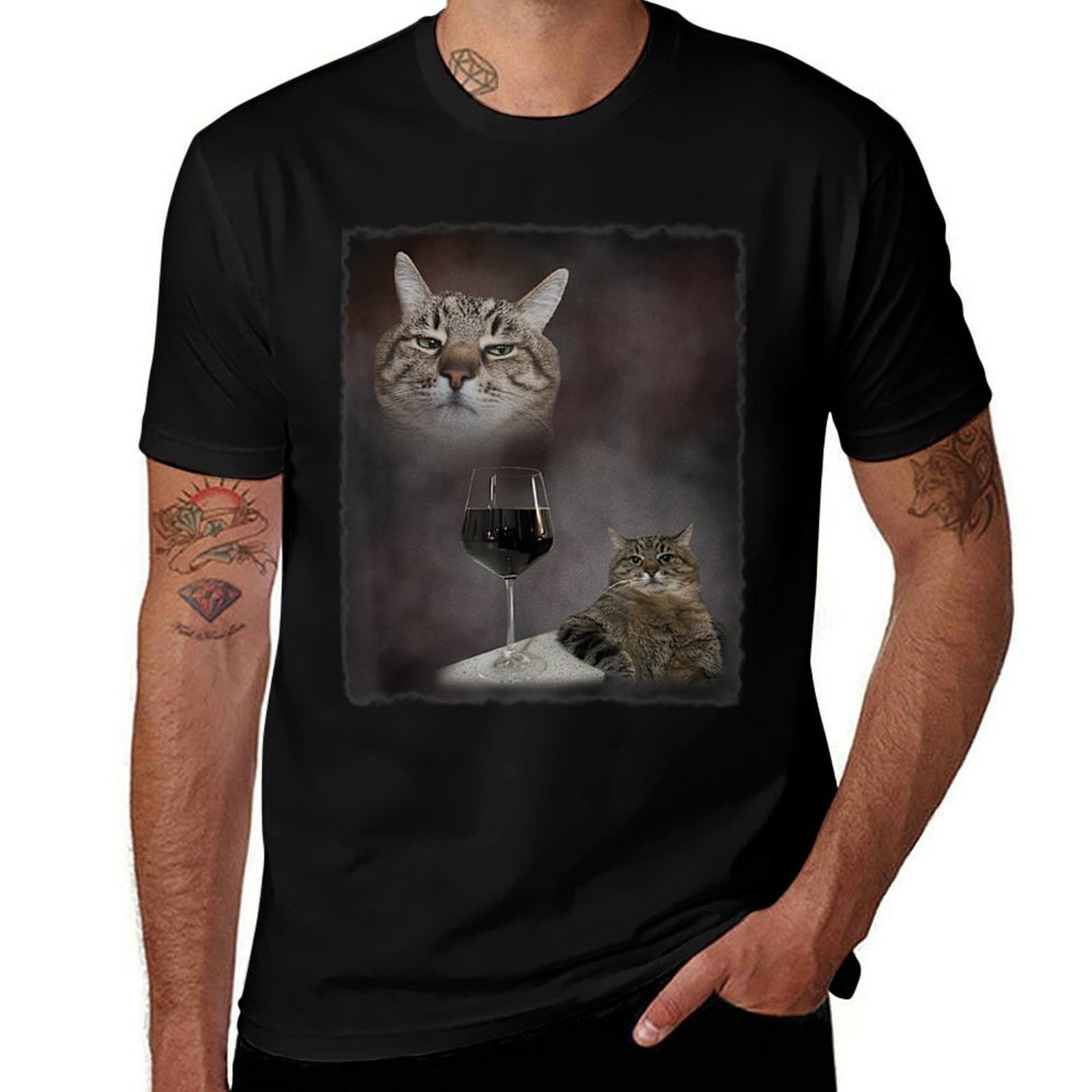 Funny Vintage Wine Cat Animal Meme 90s Sarcastic Retro Gift for Men Women  Summer-ready Fabric T-Shirt