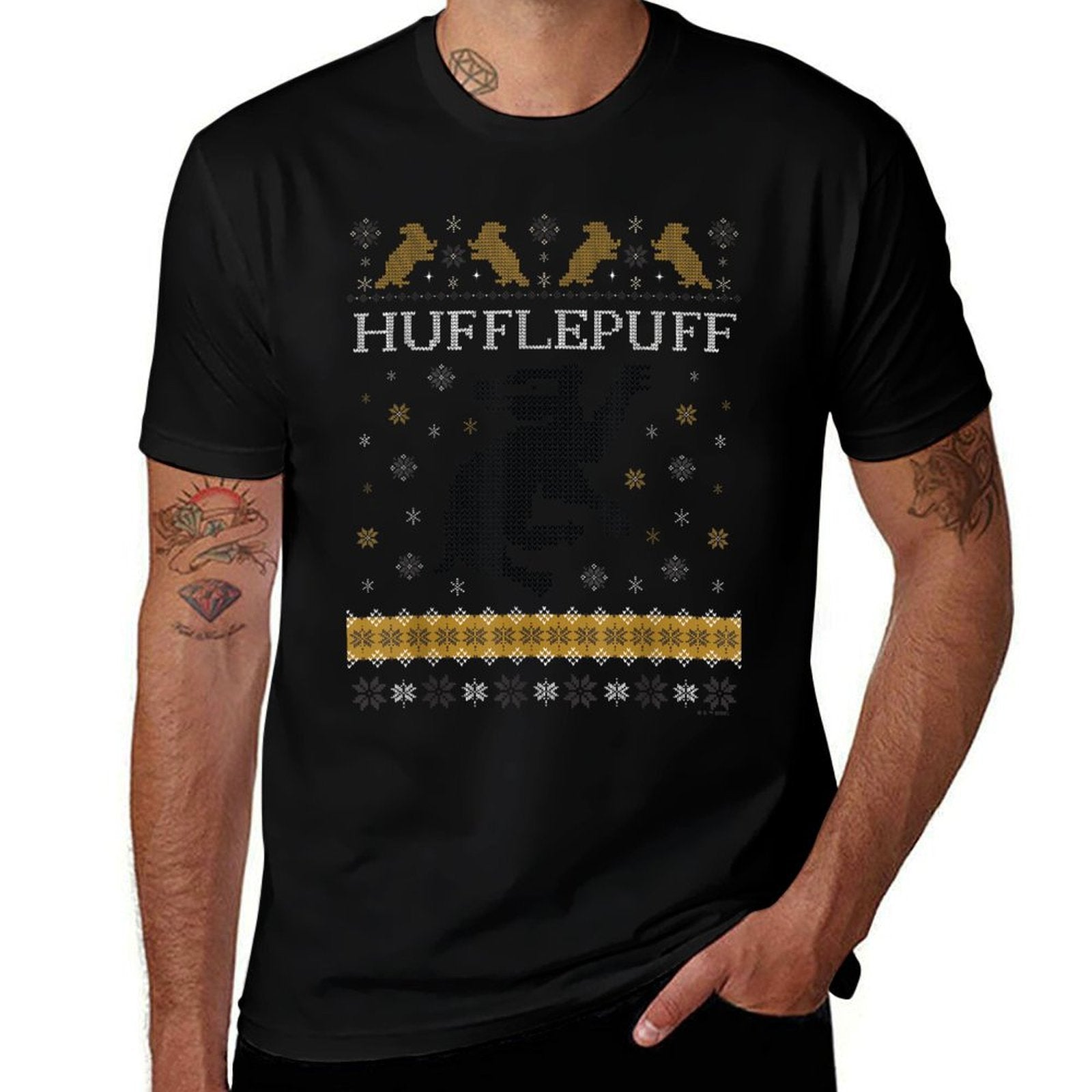Harry Potter Hufflepuff Ugly Christmas  High-quality Stitching T-Shirt