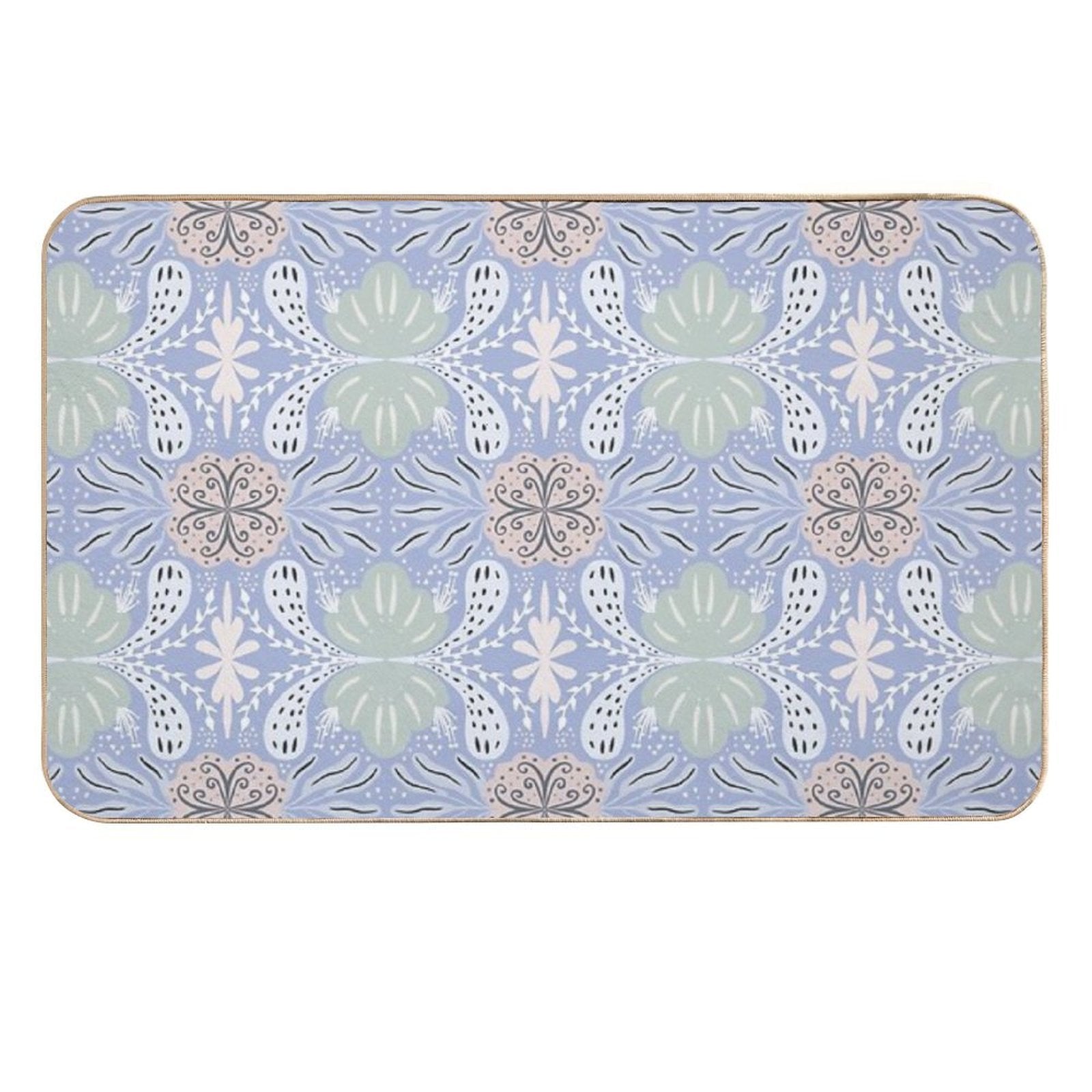 Abstract Floral Tiles Pattern Light Background  Easy To Clean Bath Mat