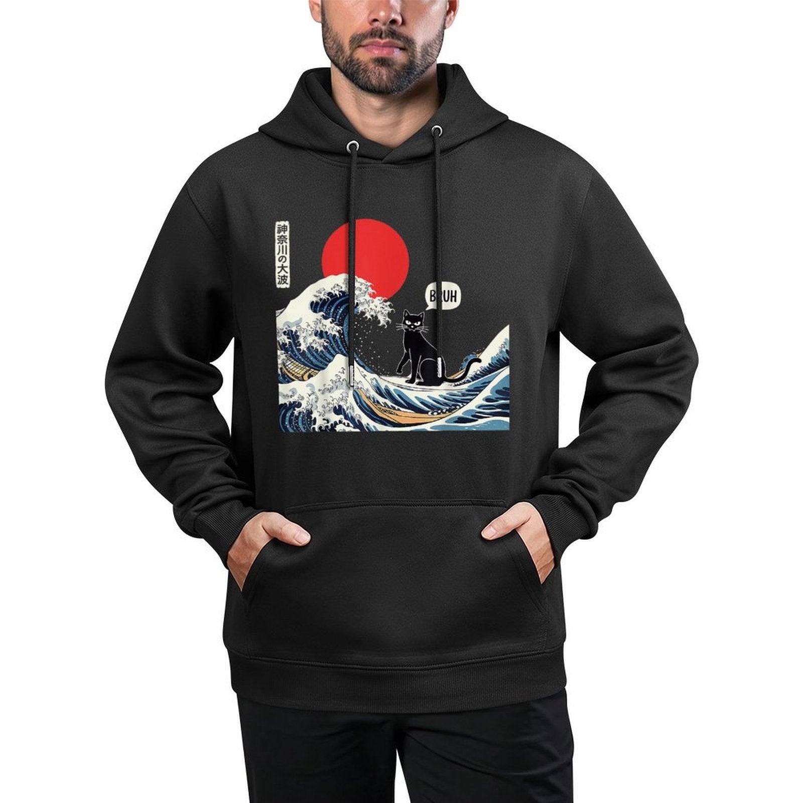 Cat Anime Japanese Art The Great Wave Funny Gifts Men Women Shape Retention Hoodie