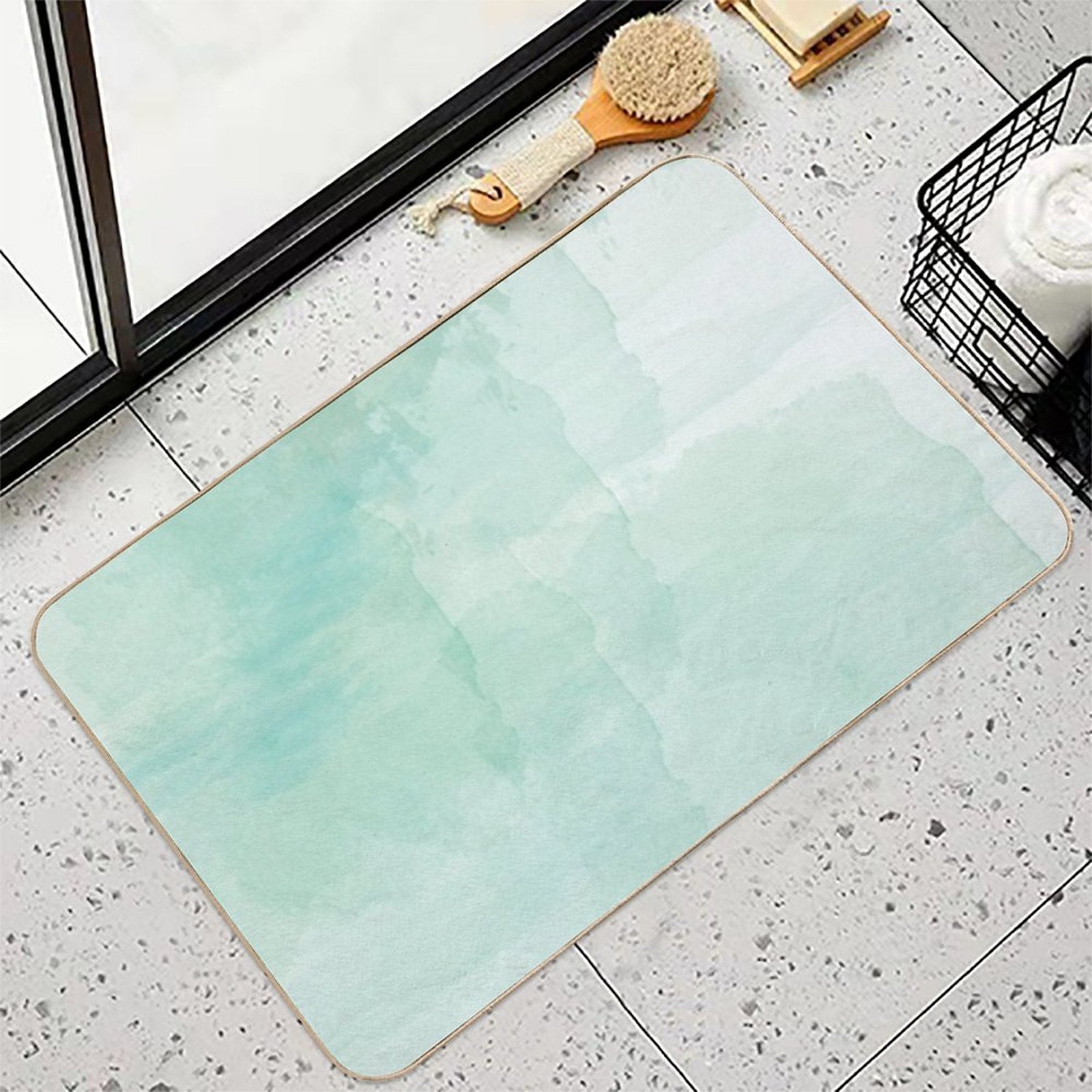 Abstract Turquoise Watercolor Background  Pet-Safe Bath Mat