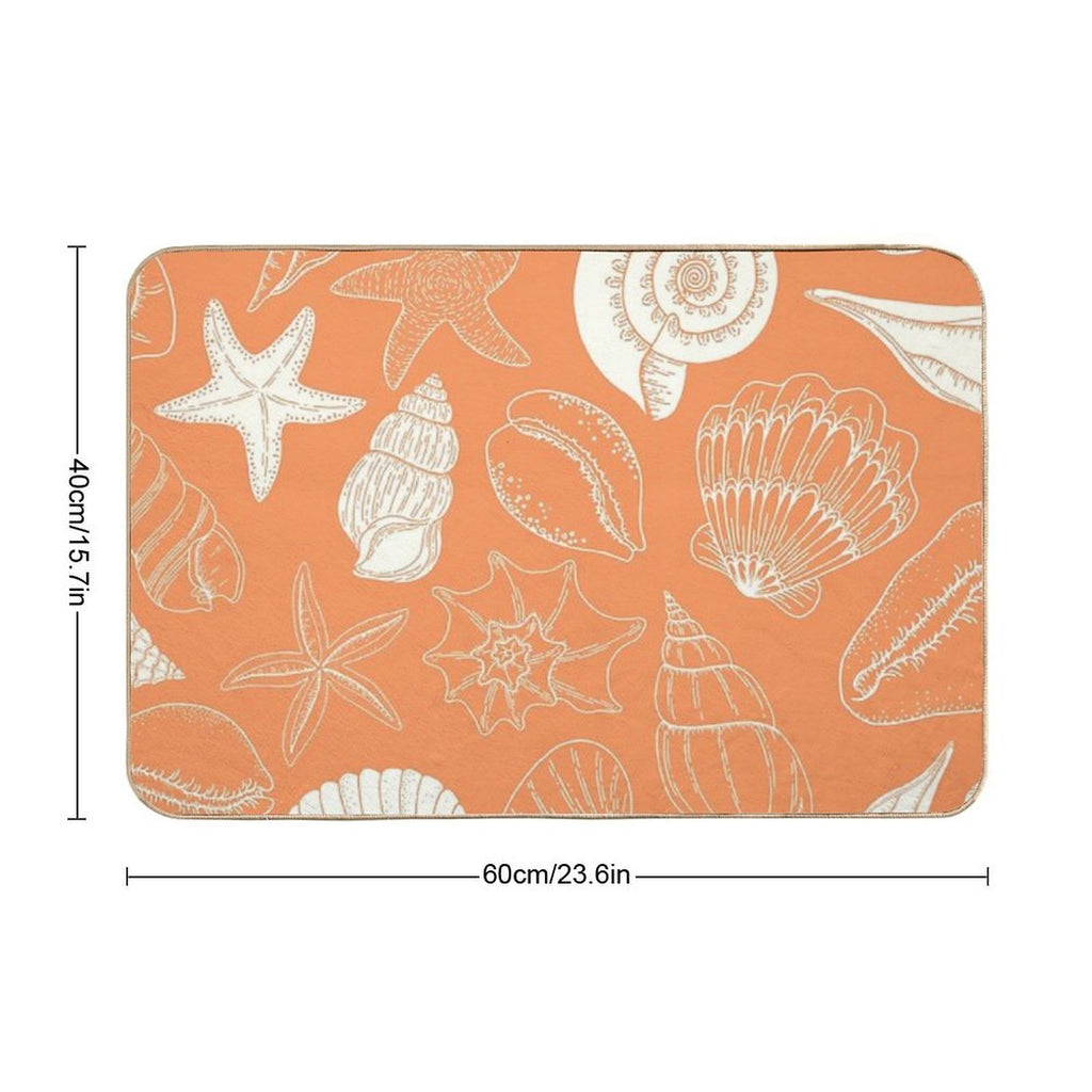 Orange Creamiscle Seashells And Starfish Pattern  Odorless Bath Mat