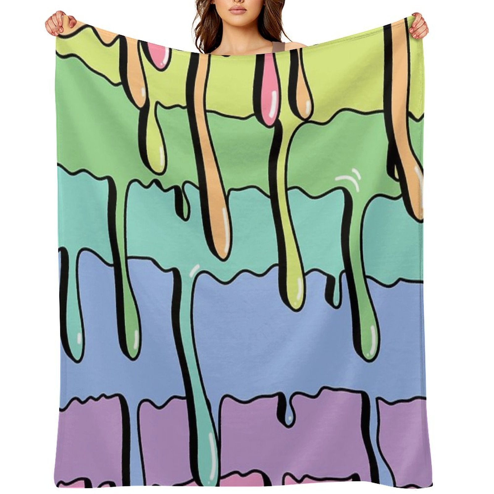Slime Rainbow Kawaii Aesthetic Drippy Pattern Multi-functional Throw Blanket