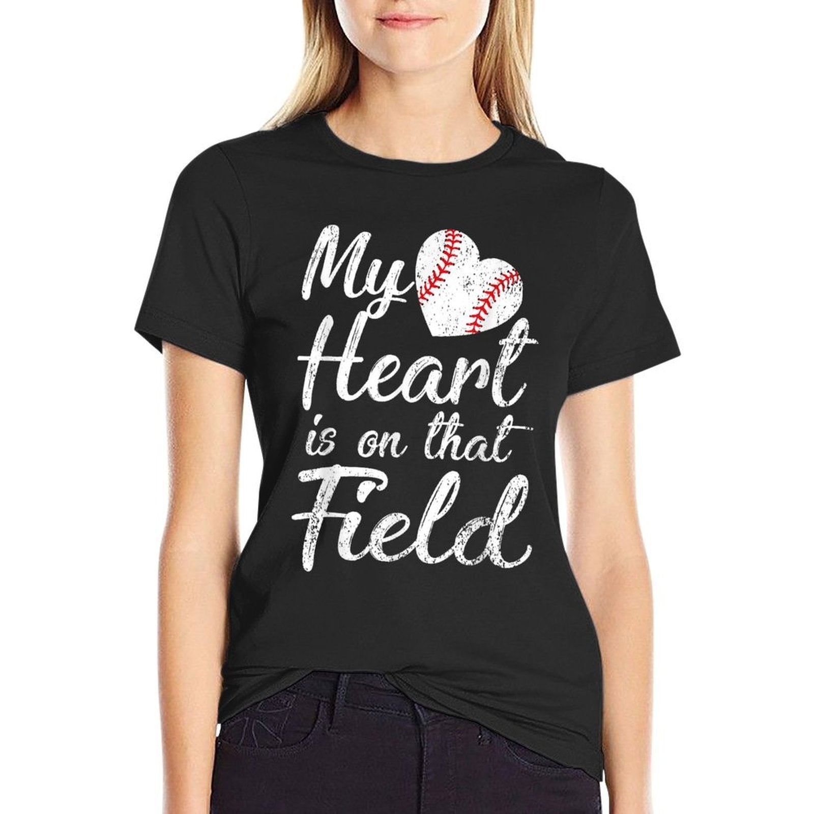 My Heart Is on That Field Baseball Softball Mom Gifts  Summer-ready Fabric T-Shirt
