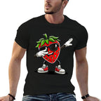 Funny Dabbing Strawberry Summer Fruit Lover  Summer-ready Fabric T-Shirt