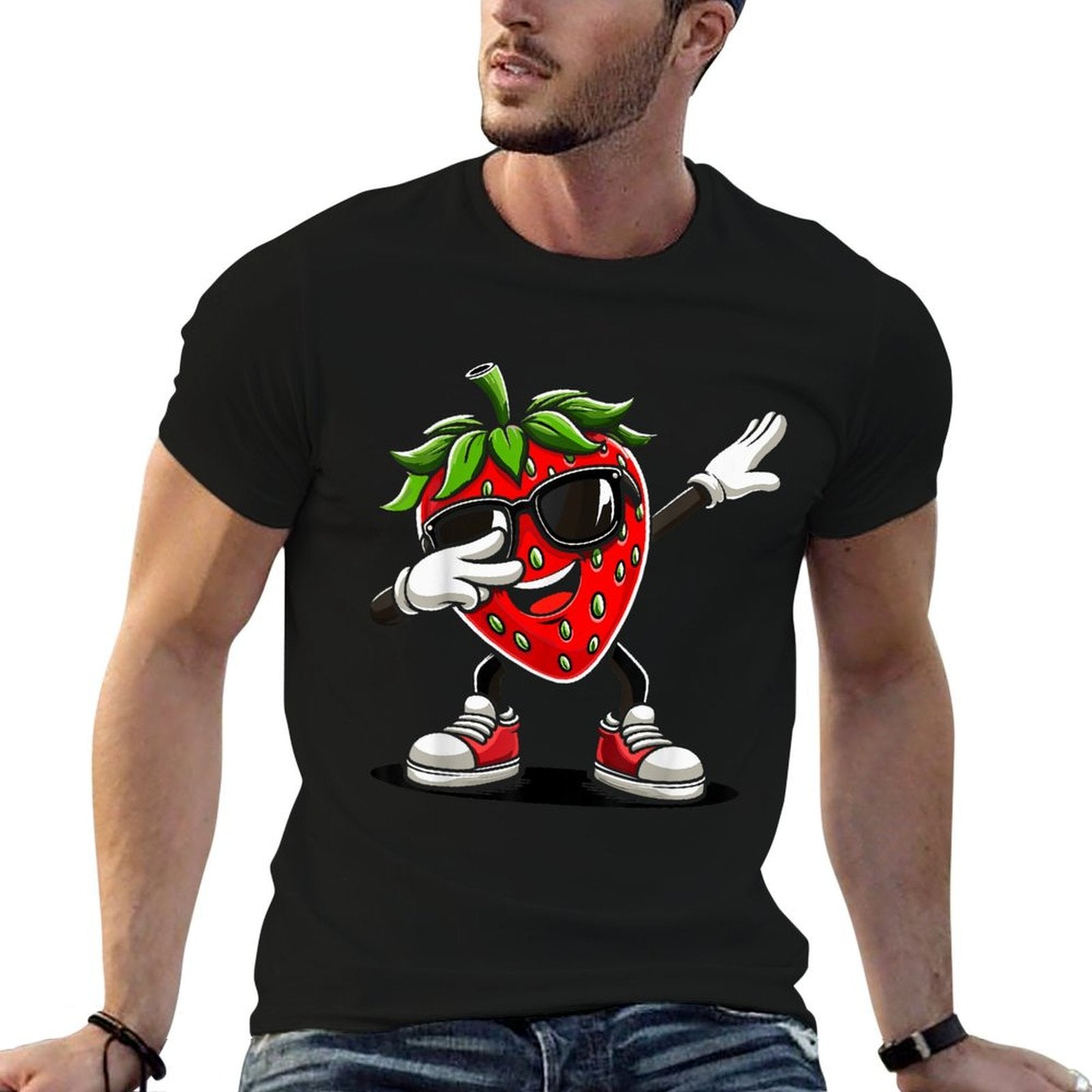 Funny Dabbing Strawberry Summer Fruit Lover  Summer-ready Fabric T-Shirt