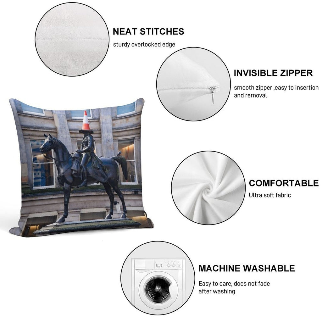 Duke of Wellington And Obligatory Cone in Glasgow Soft Gift Ready Throw Pillow