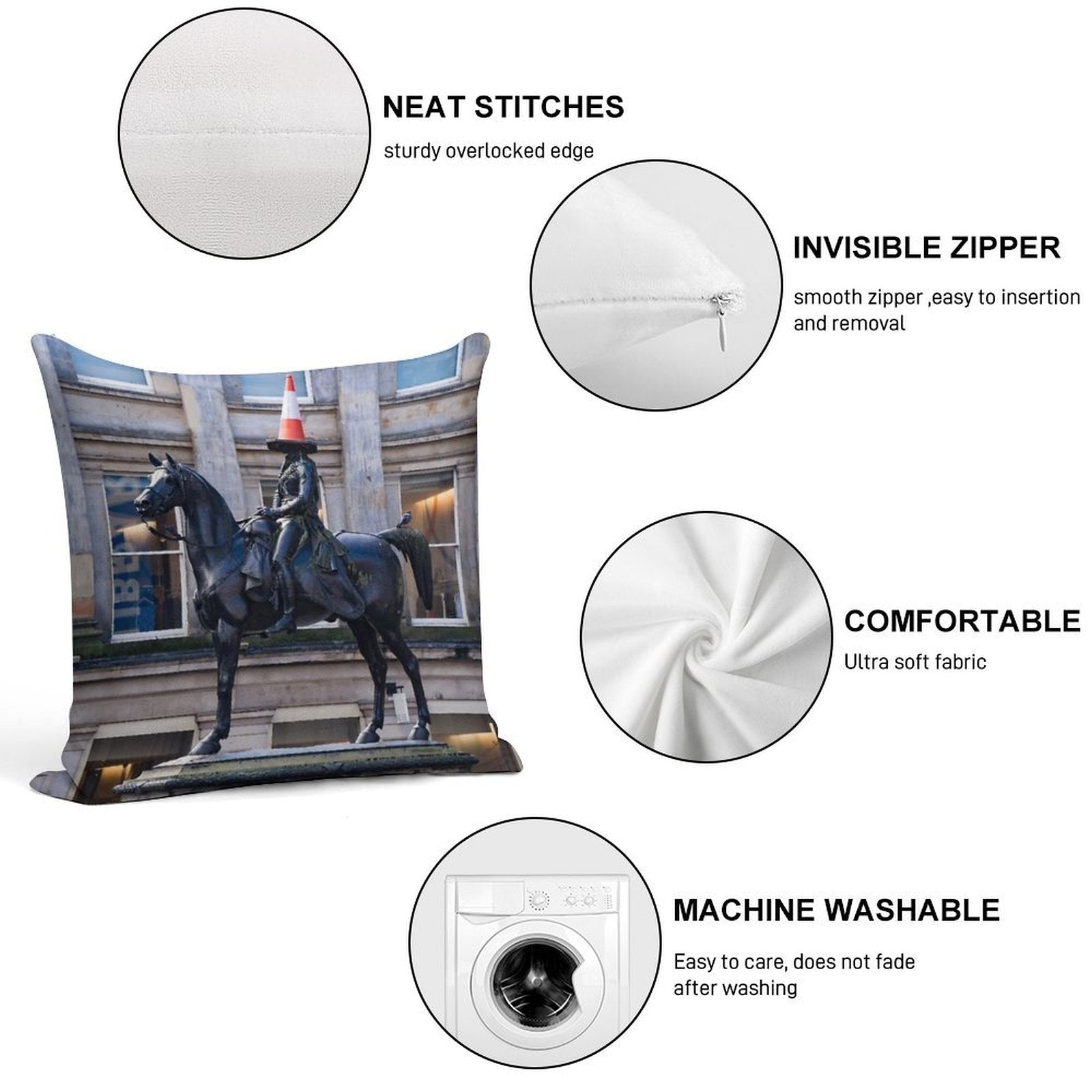 Duke of Wellington And Obligatory Cone in Glasgow Soft Gift Ready Throw Pillow