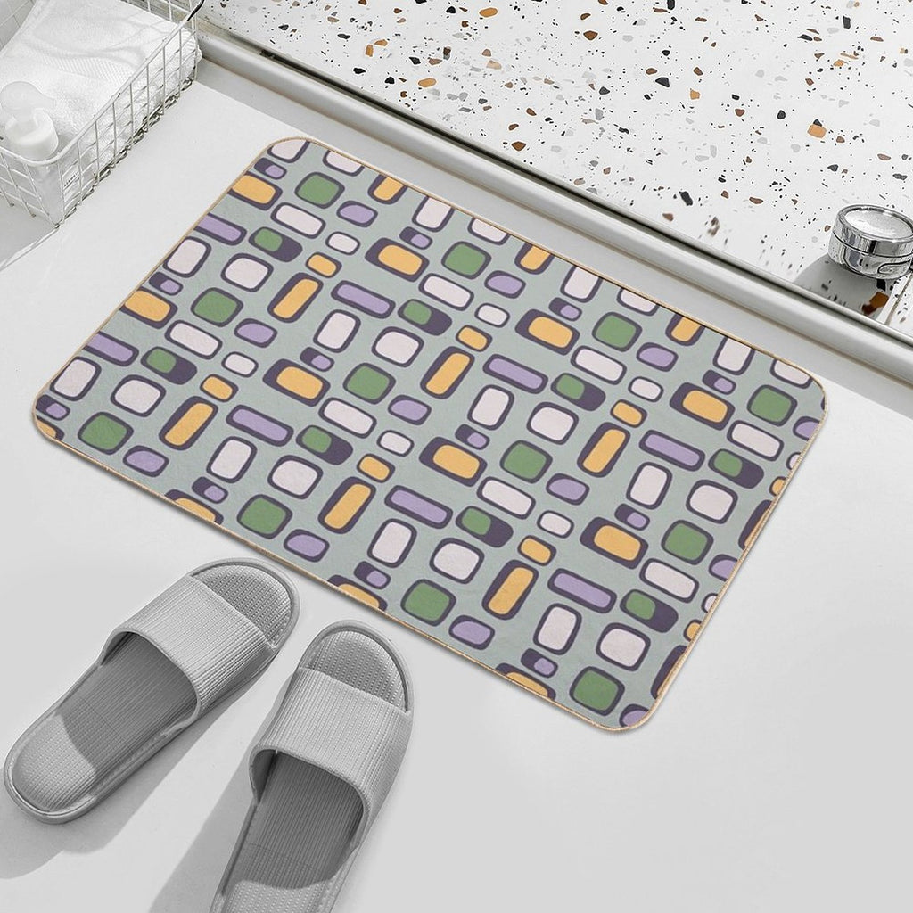 Colorful Retro Mid Century Aesthetic Squares Geometric Pattern Gray Teal  Toxin-Free Bath Mat